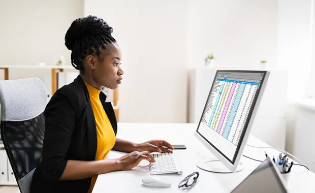 Financial analyst using spreadsheet software