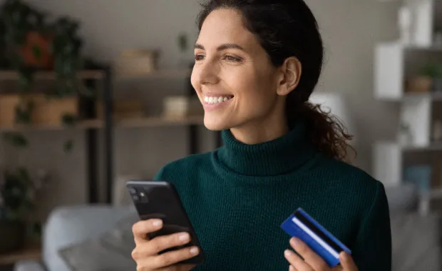 Woman on mobile banking app
