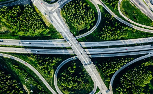 Aerial view roads green