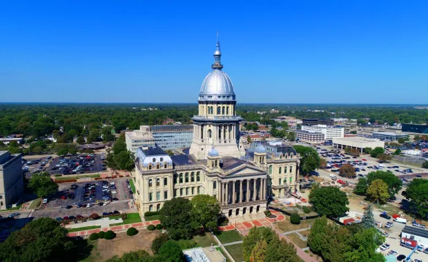 Aerial view of Springfield Illinois government building