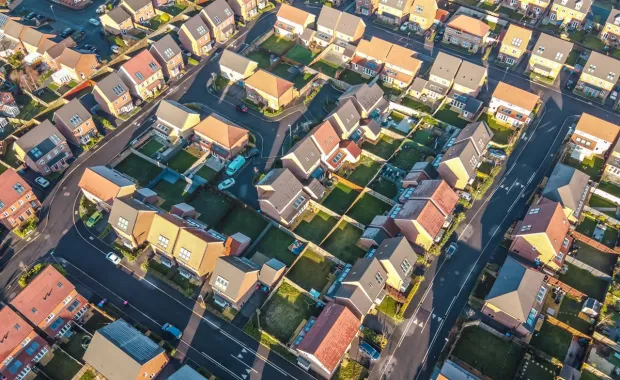 aerial view of houses and streets
