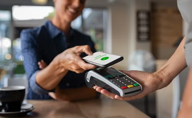 Person making a mobile payment