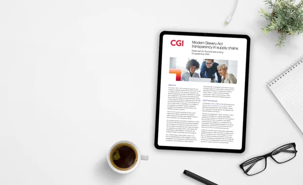 CGI UK Modern Slavery statement 2025 seen on a tablet device