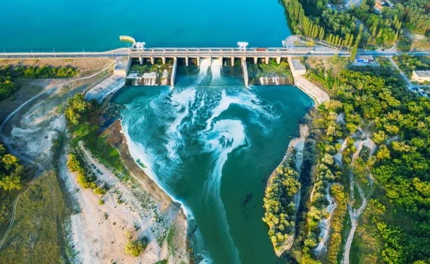 Water flowing from dam