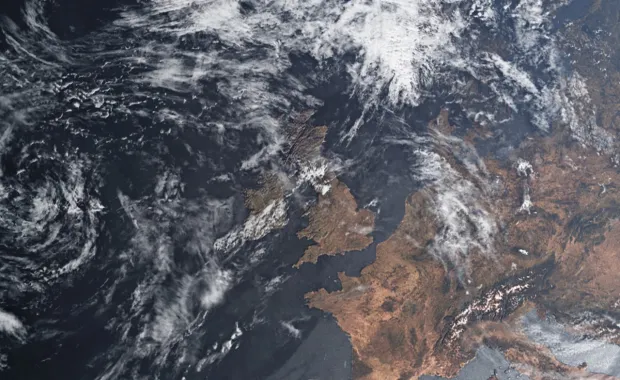 aerial view of earth weather patterns from space