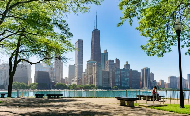Chicago skyline from Milton Olive Park