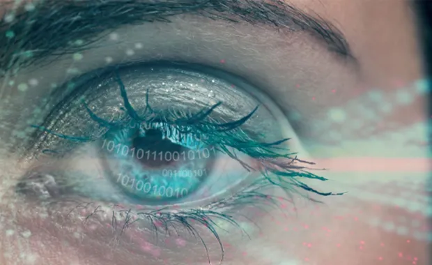 un oeil bleu créé par une intelligence artificielle