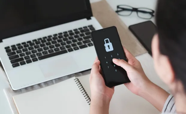 Consultant entering phone password