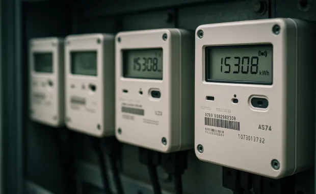 Digital electricity meters installed in a row