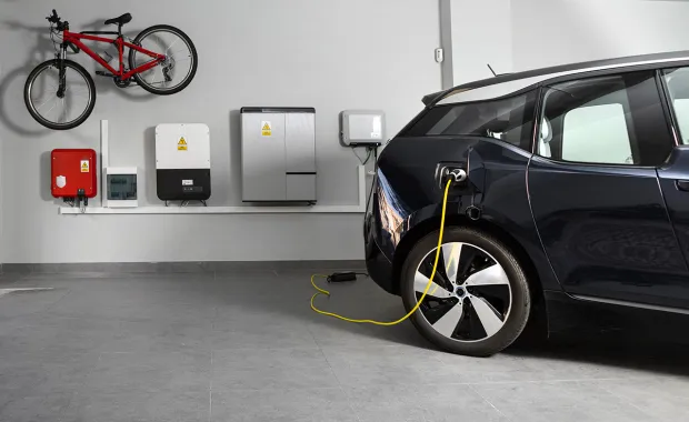 electric vehicle charging station at home with battery storage