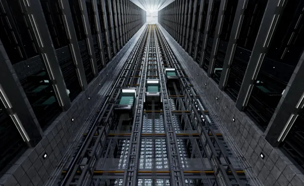 Elevator shaft viewed from below