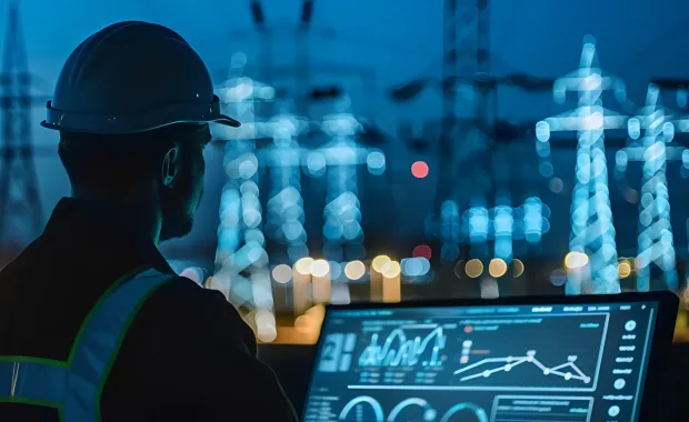Engineer monitoring power grid operations