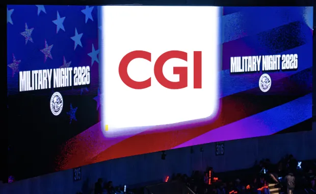 CGI logo on screen at hockey game