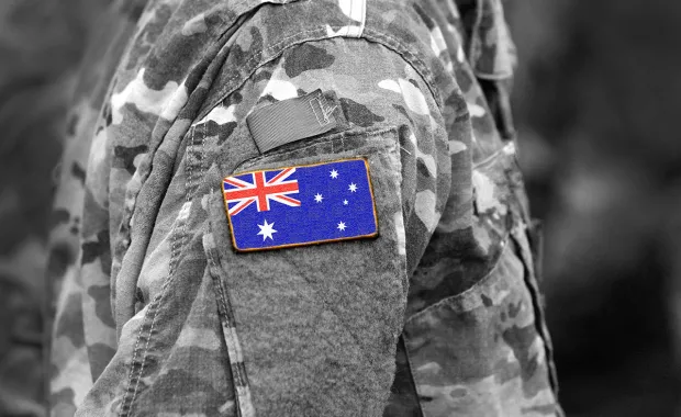 Australian soldier and Australian Army Research Centre logo