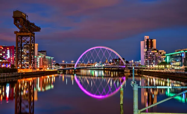 Clyde arch Glasgow , lit up at night