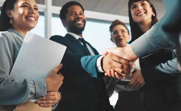 Professionals handshake on success