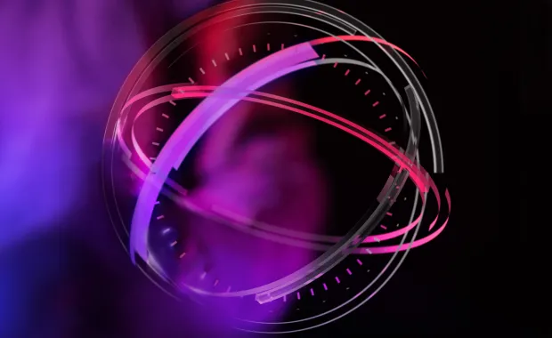 Interlinking purple circles on black background