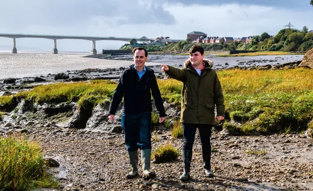 two men standing in the severn estuary seagrass bed