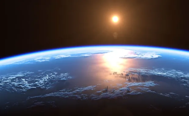 a view of the Earth from space, representing CGI’s work on the TRUTHS climate satellite