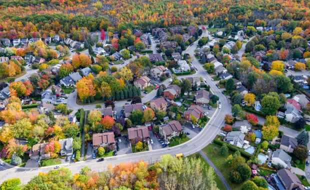 Aerial view of a suburban neighbourhood