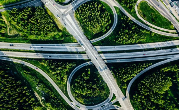 Aerial view of highway overpass
