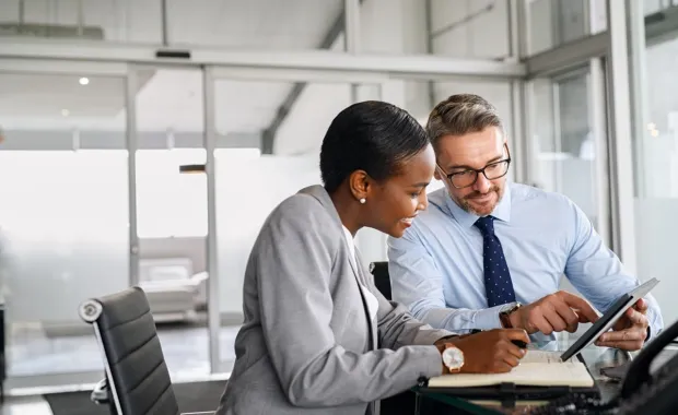 male and female colleagues working