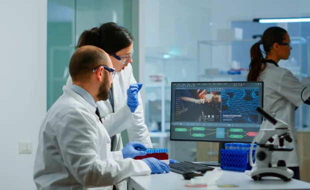 medical researchers collaborating using digital tools