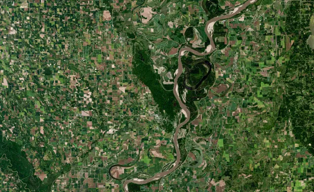 overhead view of countryside 