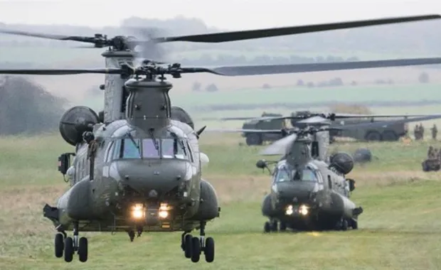 RAF Chinook helicopter on a training mission