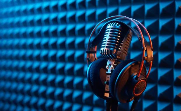 CGI Podcast Digitalwandler: Mikrofon und Kopfhörer im Studio als Headerbild