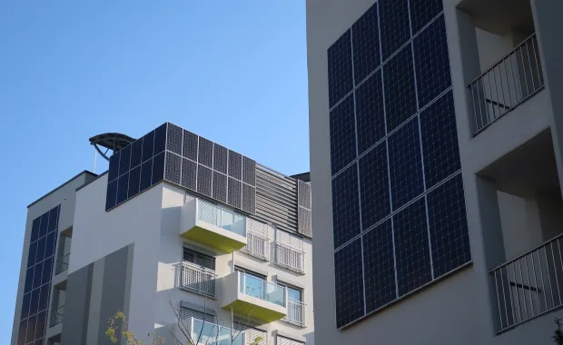 Solar panels on an apartment building