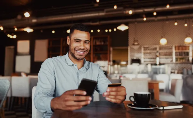Person using banking app on mobile device