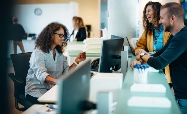 People sitting in an office and working together