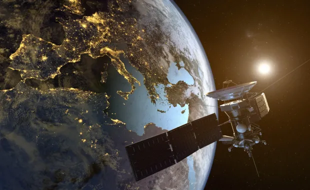 view of satellite orbiting Earth
