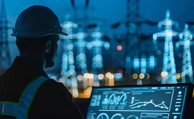 Ingenieur überwacht den Betrieb des Stromnetzes