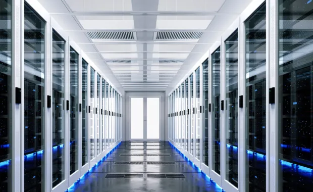 View down the hall of a server room
