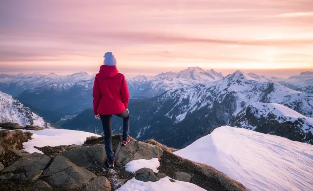 Sunset on a snowy mountain