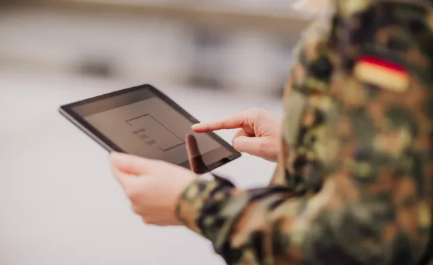 Soldier working with tablet