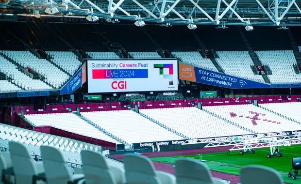 Stadium screen that reads Sustainability Careers Fest 2024