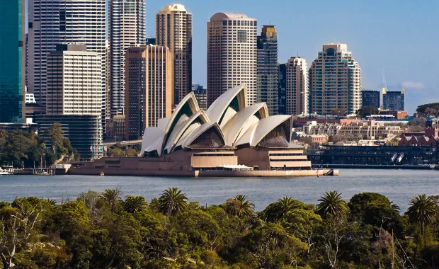 Sydney Opera house with office buildings
