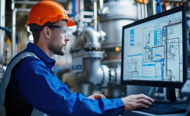 Utilities professional interacting with a digital interface.