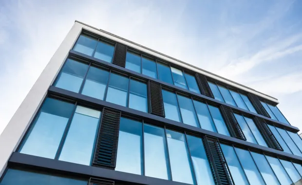 Upward view of skyscraper