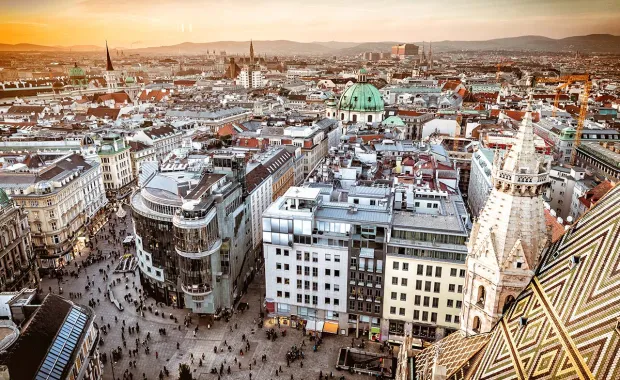 Aerial view of the city of Vienna, Austria
