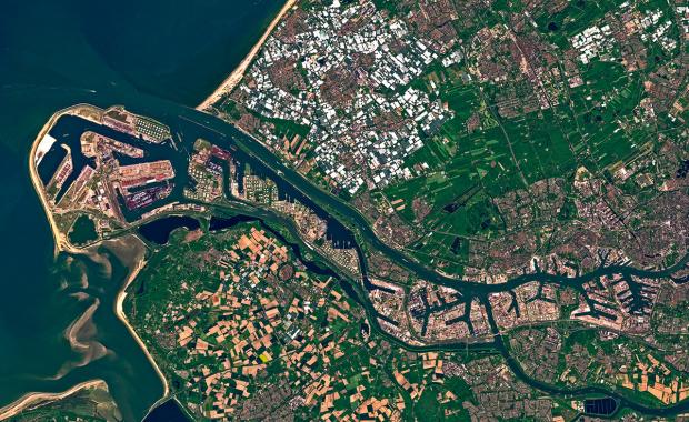 Satellite view of river and land