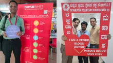 Photo stand at blood donation drive