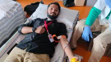 CGI member donating blood in the blood donation drive