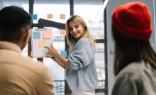 Team discussing a project together 
