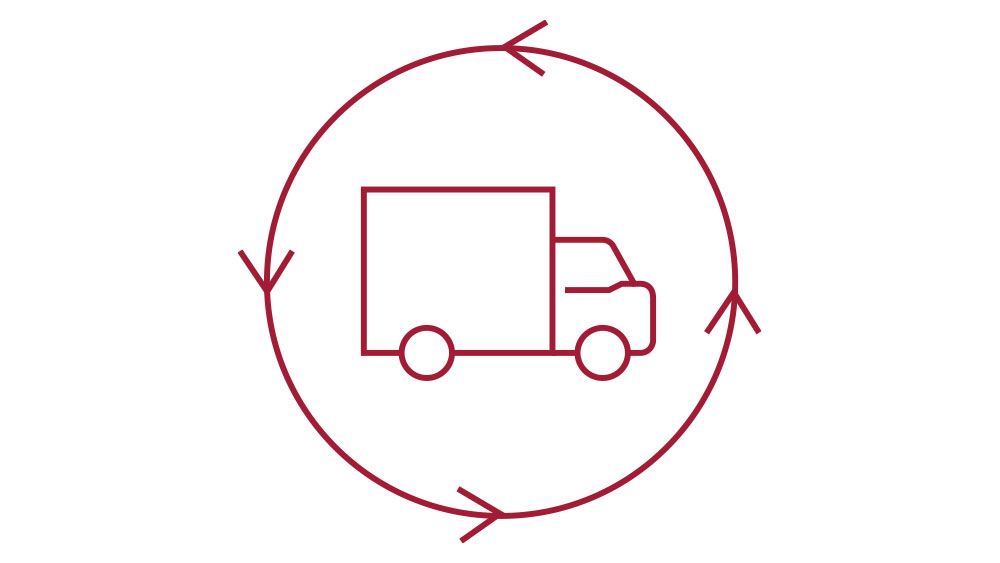 Truck inside a circle of arrows depicting a cycle