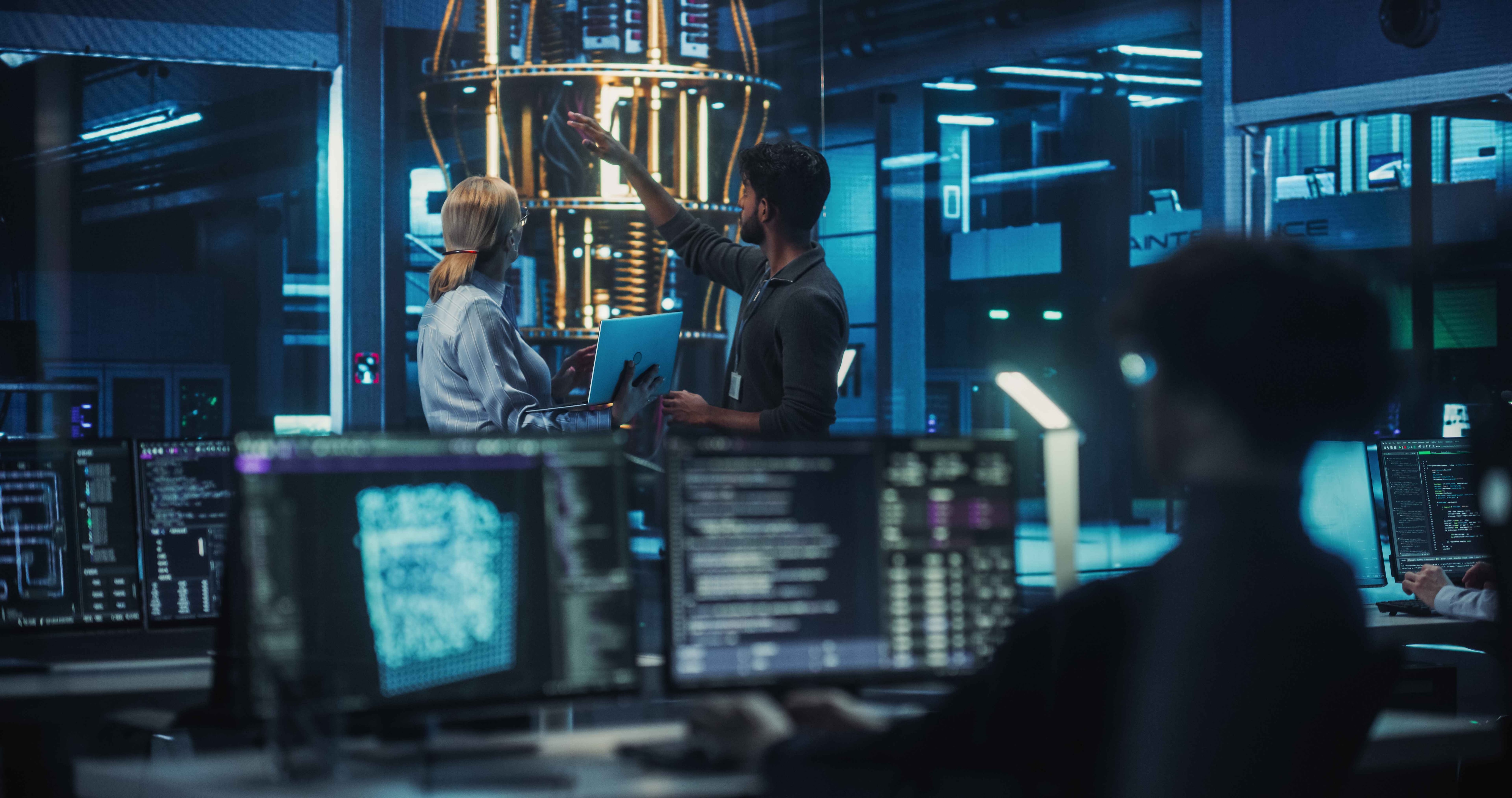 The Challenge Moving Beyond AI Pilot Purgatory People talking in a lab