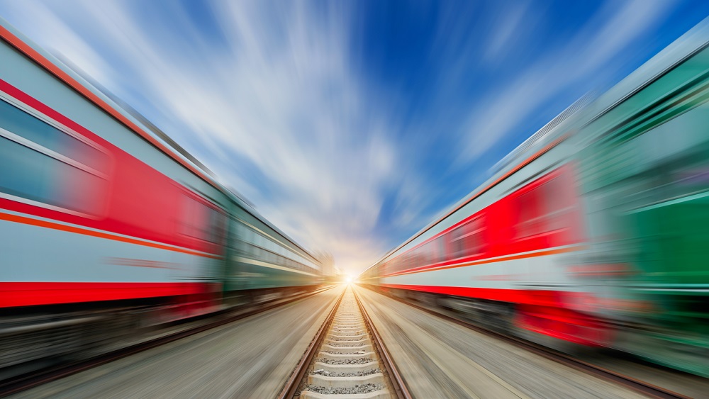Fast moving trains on tracks